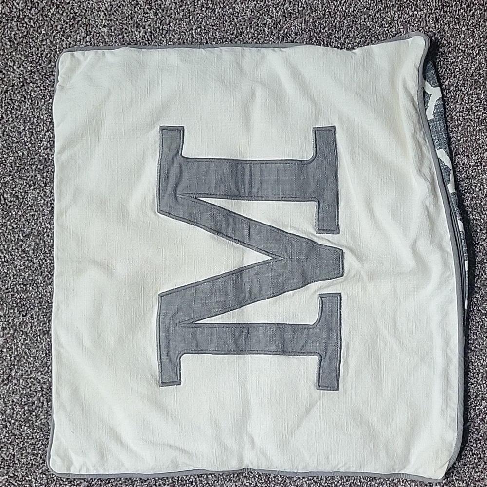 White and Gray Monogrammed Pillow Cover